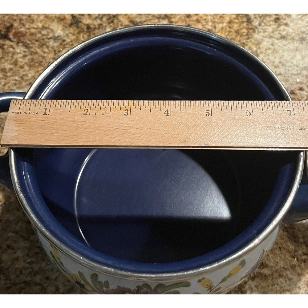 VTG ASTA Enamelware Casserole w/ Lid HTF Blue Speckle & Cobalt Trim Germany 7